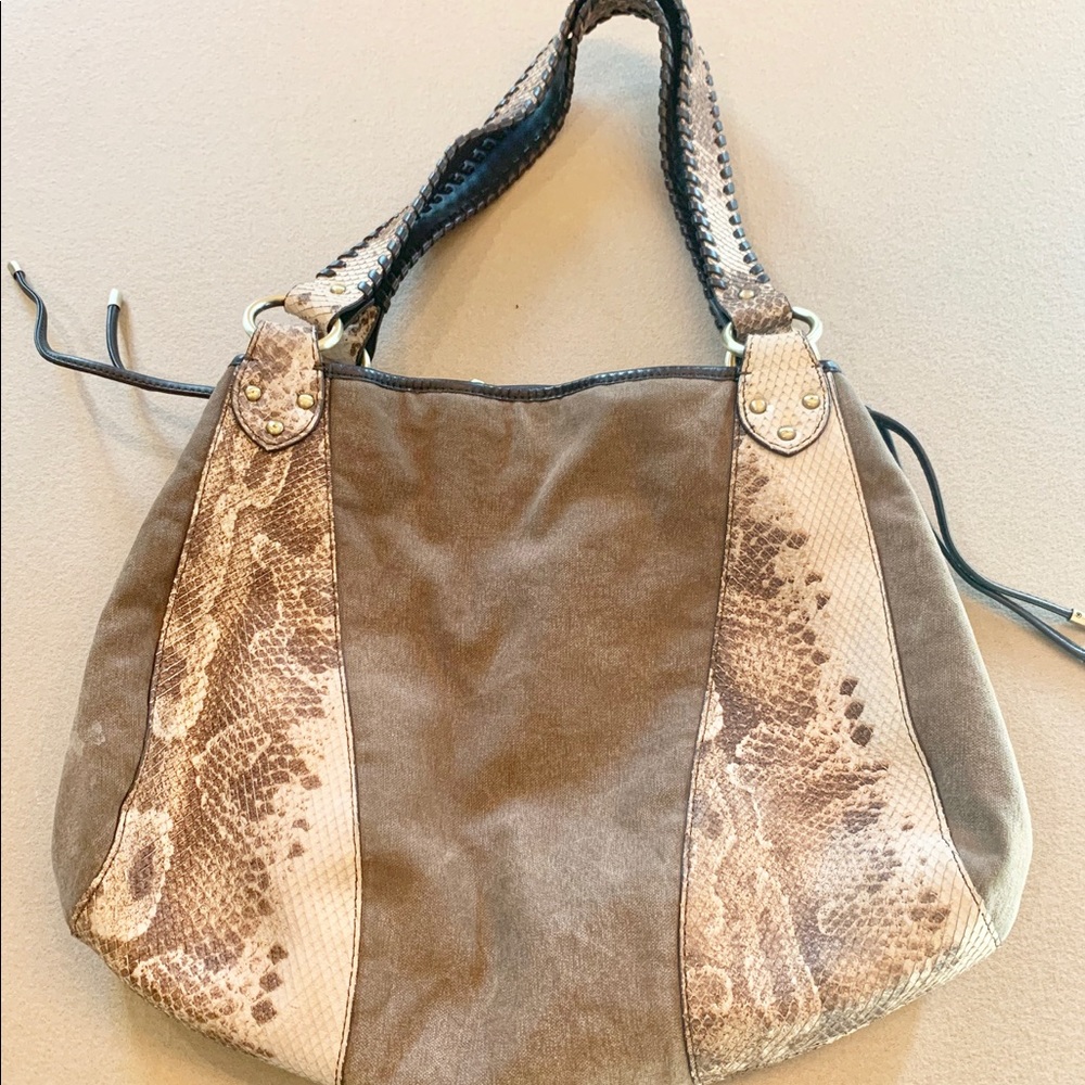 Donald J Pliner Python and Canvas Handbag Purse
